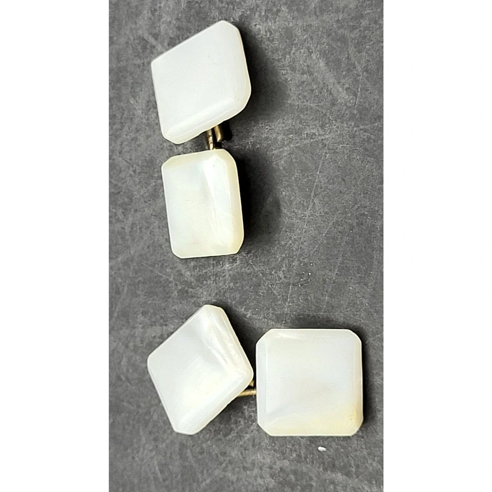 Vintage Art Deco Square Mother of Pearl Cufflinks Stunning White Studs YK